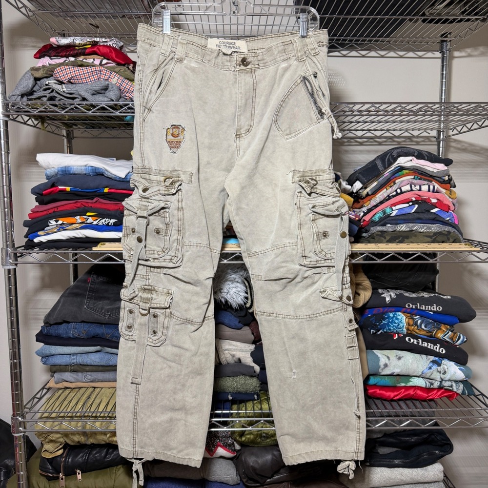 VTG Courage Roughwear Cargo Pants Mens 32 Tan Tactical Multi-Pocket Utility Y2K